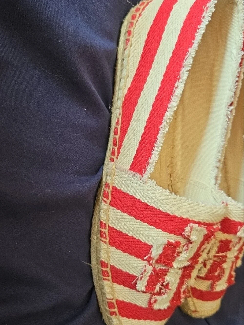 Tory Burch Red & Cream Woven Logo Espadrille Flats